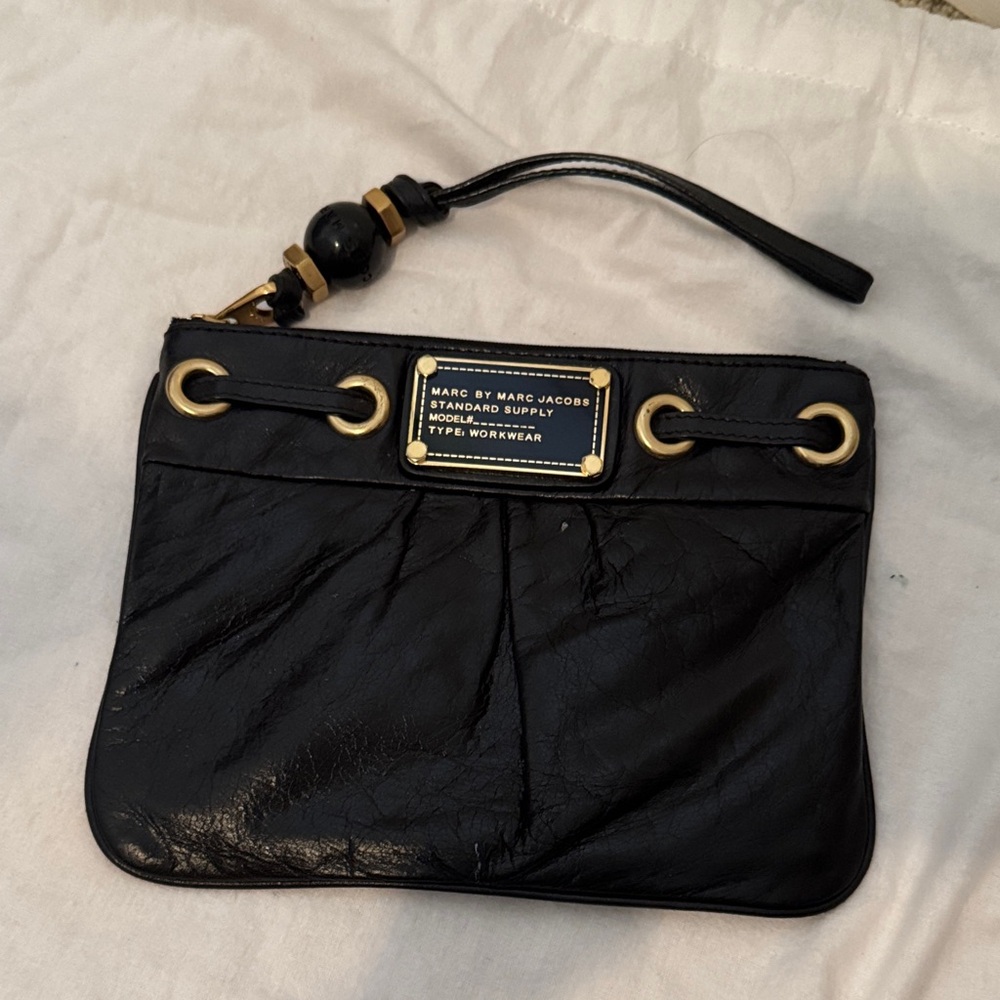 Marc Jacobs Black Wristlet with Gold Accents